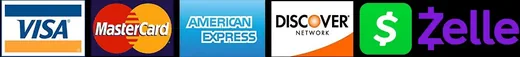 Accepted payments: Visa, Mastercard, American Express, Discover, Cash App, Zelle